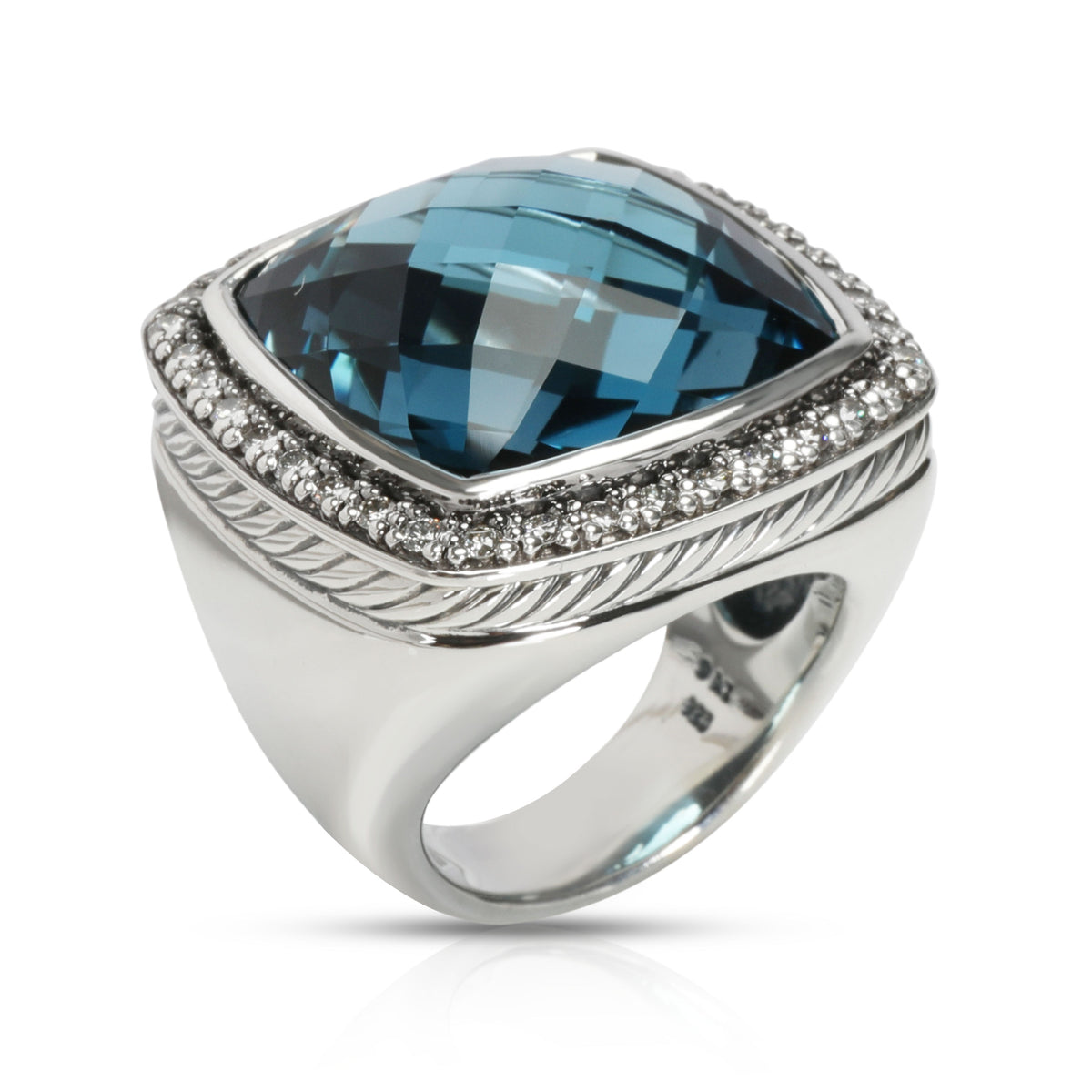 David Yurman Albion London Blue Topaz & Diamond Ring in Sterling Silver 0.72 CTW