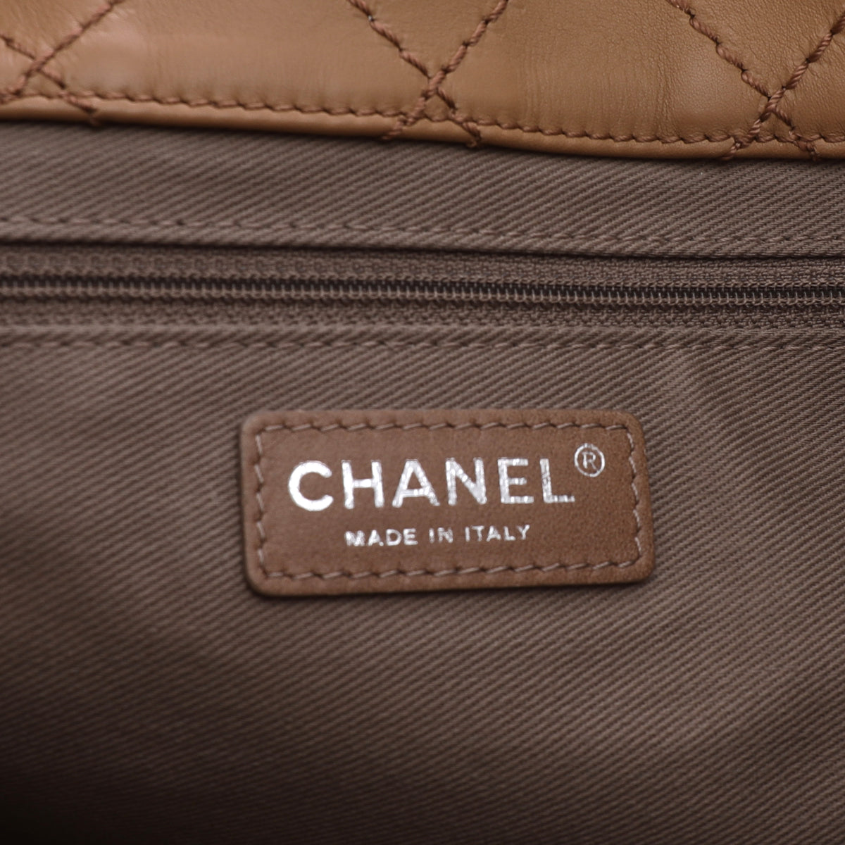 Chanel Beige Calfskin Leather Stitch Pocket Tote