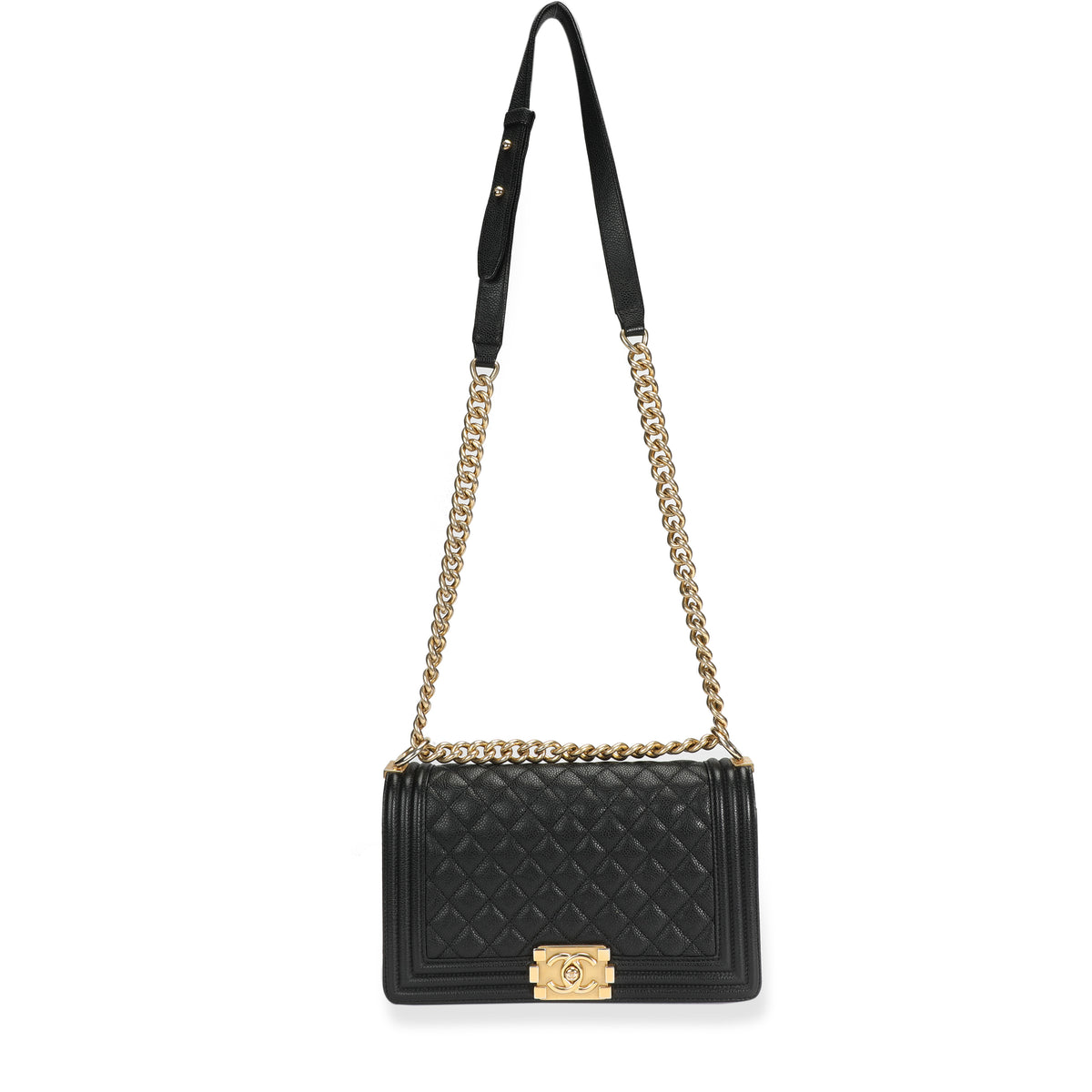 Chanel Black Caviar Quilted Old Medium Boy Bag