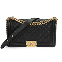 Chanel Black Caviar Quilted Old Medium Boy Bag