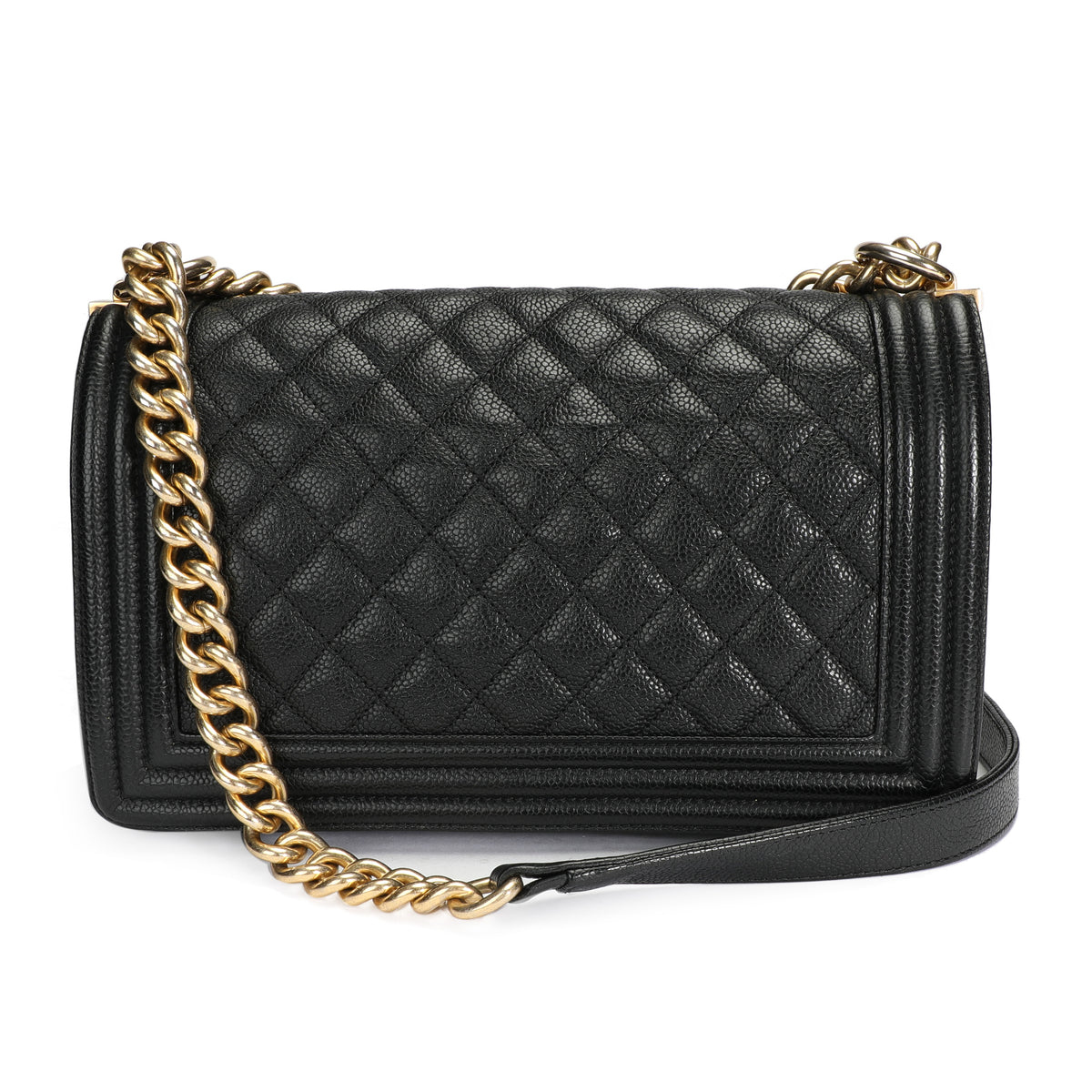 Chanel Black Caviar Quilted Old Medium Boy Bag