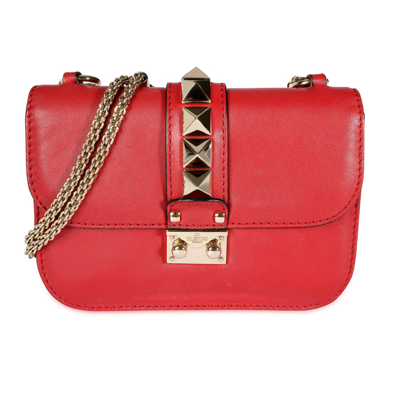 Valentino Red Leather Rockstud Glam Lock Bag