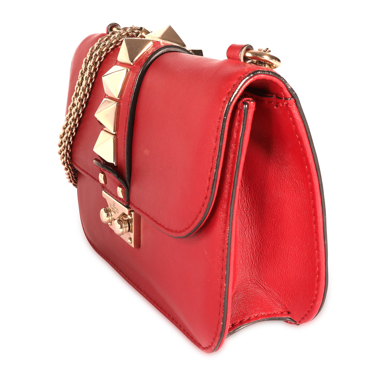 Valentino Red Leather Rockstud Glam Lock Bag