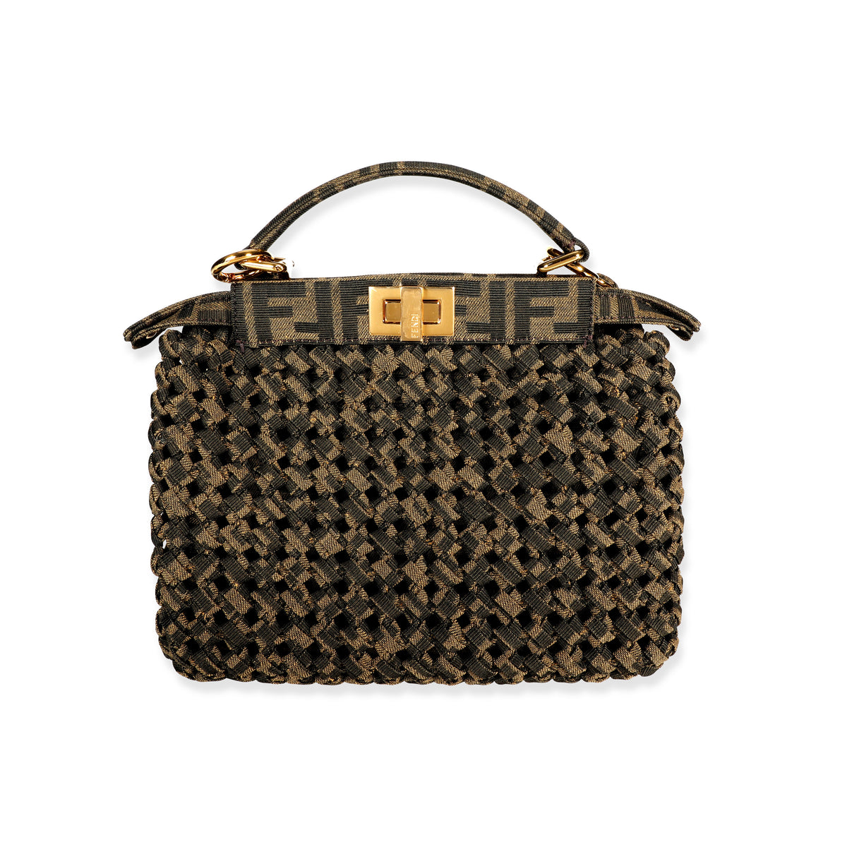 Fendi Brown Jacquard Interlace Iconic Peekaboo Mini Bag
