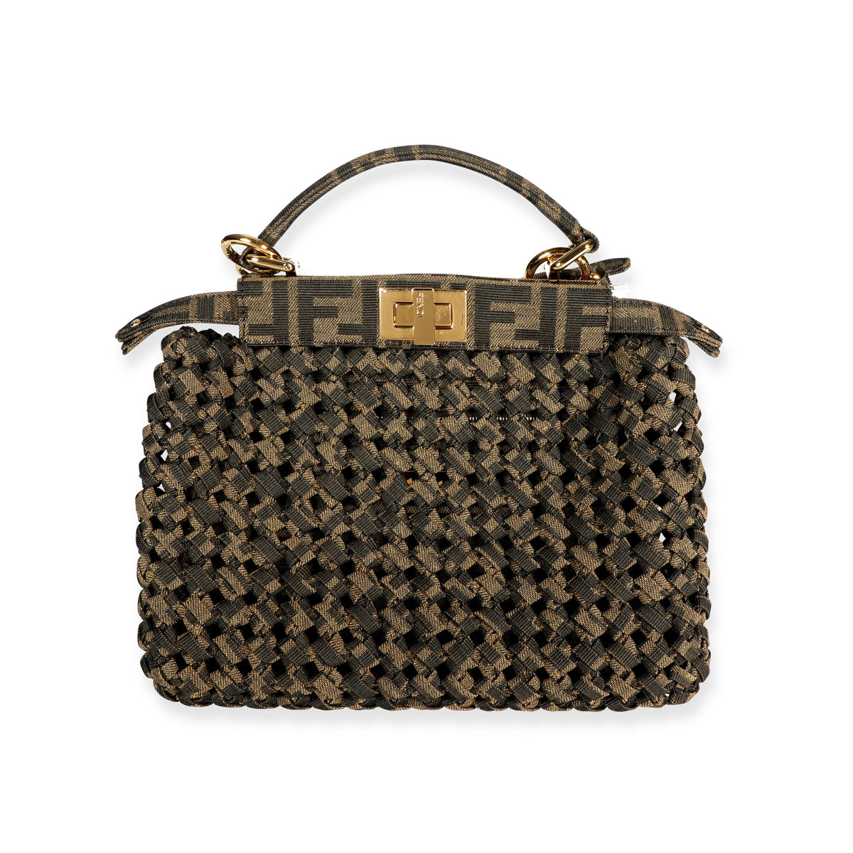Fendi Brown Jacquard Interlace Iconic Peekaboo Mini Bag myGemma