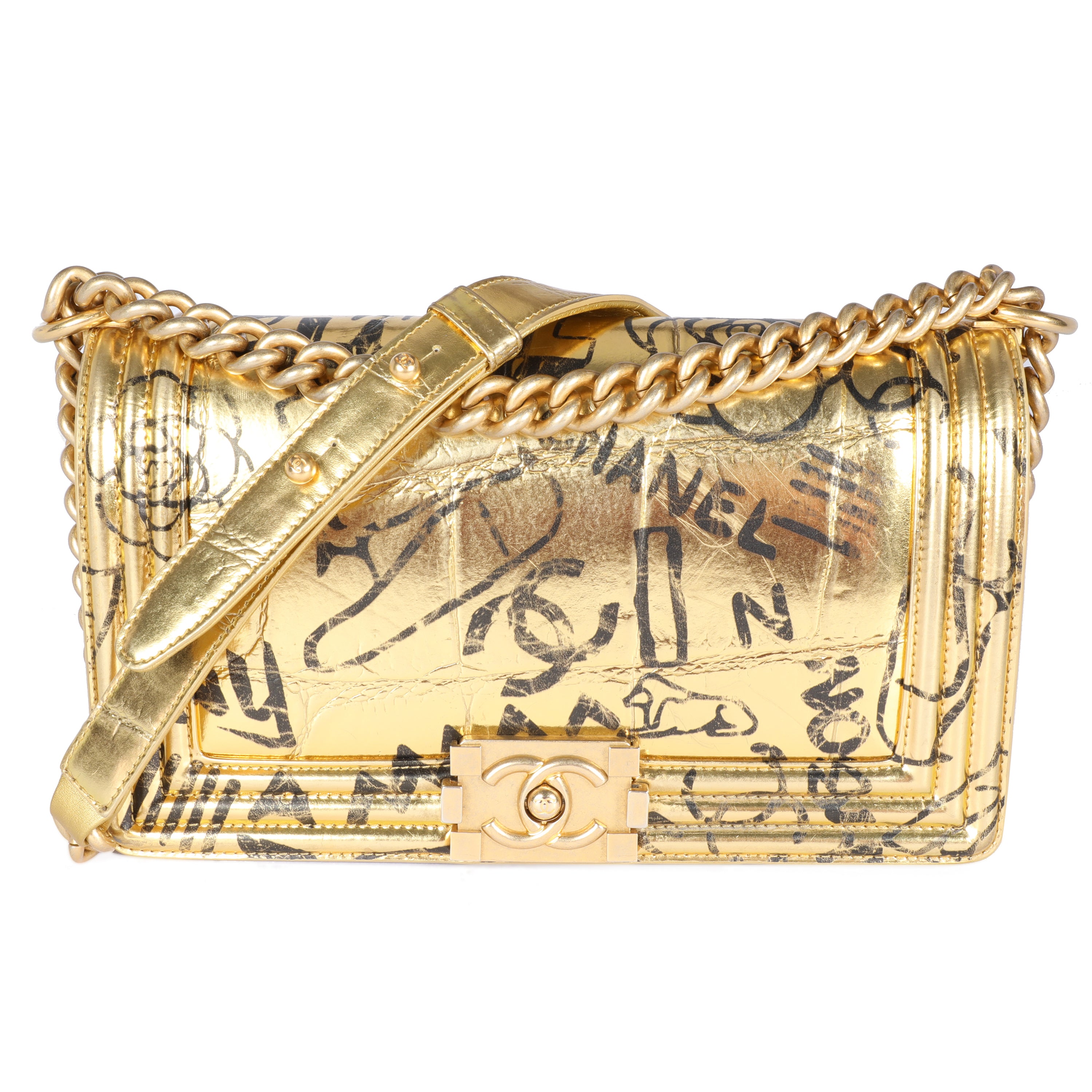 Chanel Metallic Gold Graffiti Crocodile-Embossed Medium Boy Bag by WP  Diamonds – myGemma