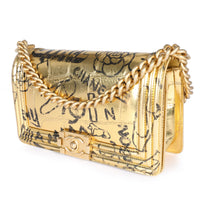 Chanel Metallic Gold Graffiti Crocodile-Embossed Medium Boy Bag by
