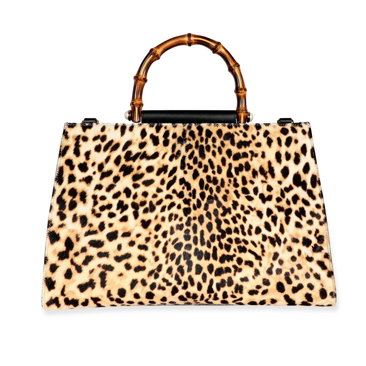 Gucci Leopard-Printed Calf Hair Nymphaea Bamboo Top Handle Tote
