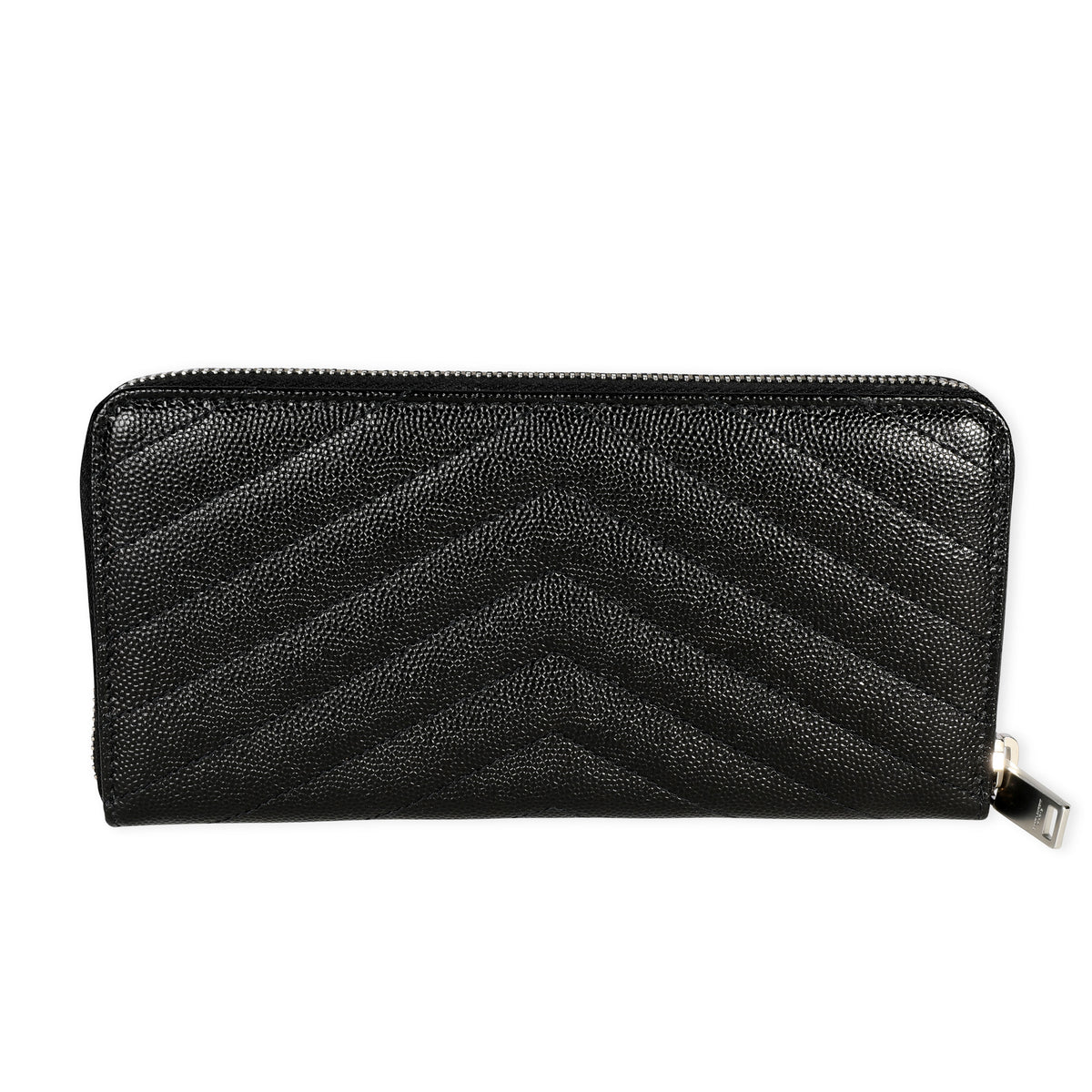 Saint Laurent Black Grain De Poudre Leather Monogram Zip Around Wallet