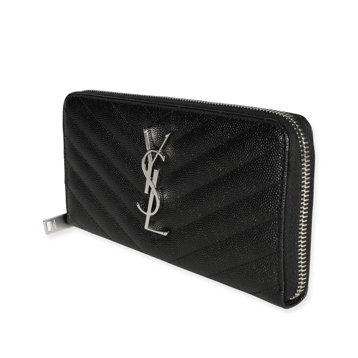 Saint Laurent Black Grain De Poudre Leather Monogram Zip Around Wallet