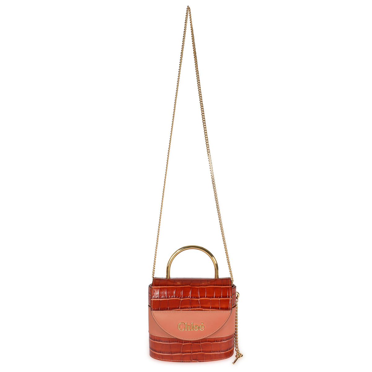 Chloé Chestnut Brown Crocodile-Effect Small Aby Lock Bag