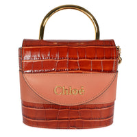 Chloé Chestnut Brown Crocodile-Effect Small Aby Lock Bag