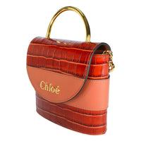 Chloé Chestnut Brown Crocodile-Effect Small Aby Lock Bag