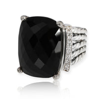 David Yurman Wheaton Black Onyx Diamond Ring in  Sterling Silver 0.13 CTW