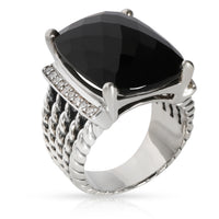 David Yurman Wheaton Black Onyx Diamond Ring in  Sterling Silver 0.13 CTW