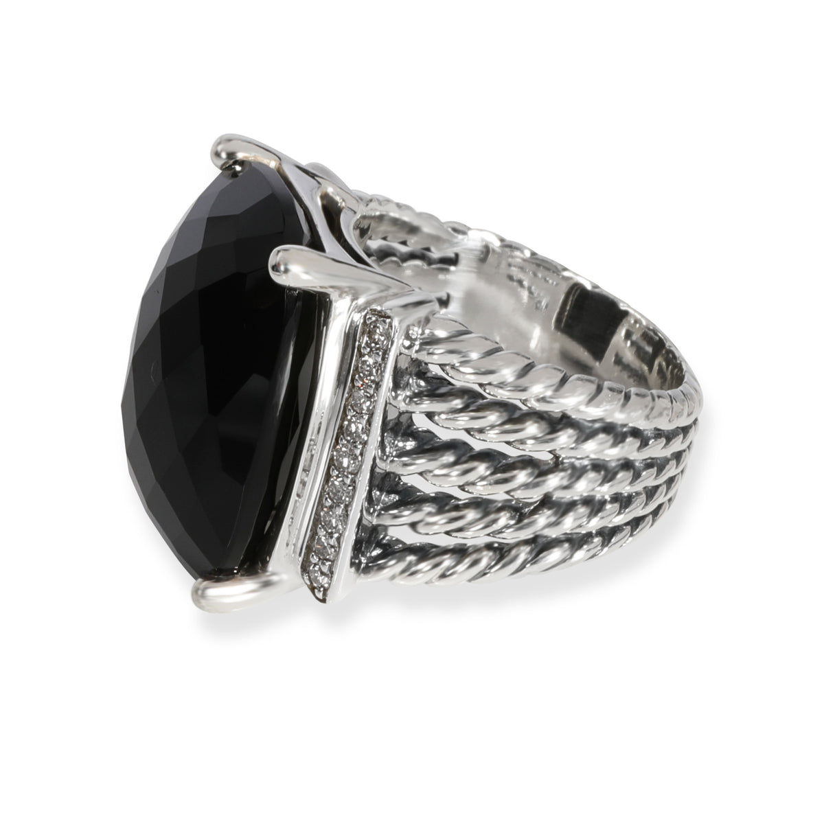 David Yurman Wheaton Black Onyx Diamond Ring in Sterling Silver
