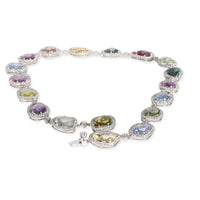 Halo Diamond & Multi Colored Sapphire Slice Necklace in 18K White Gold 7.73 CTW