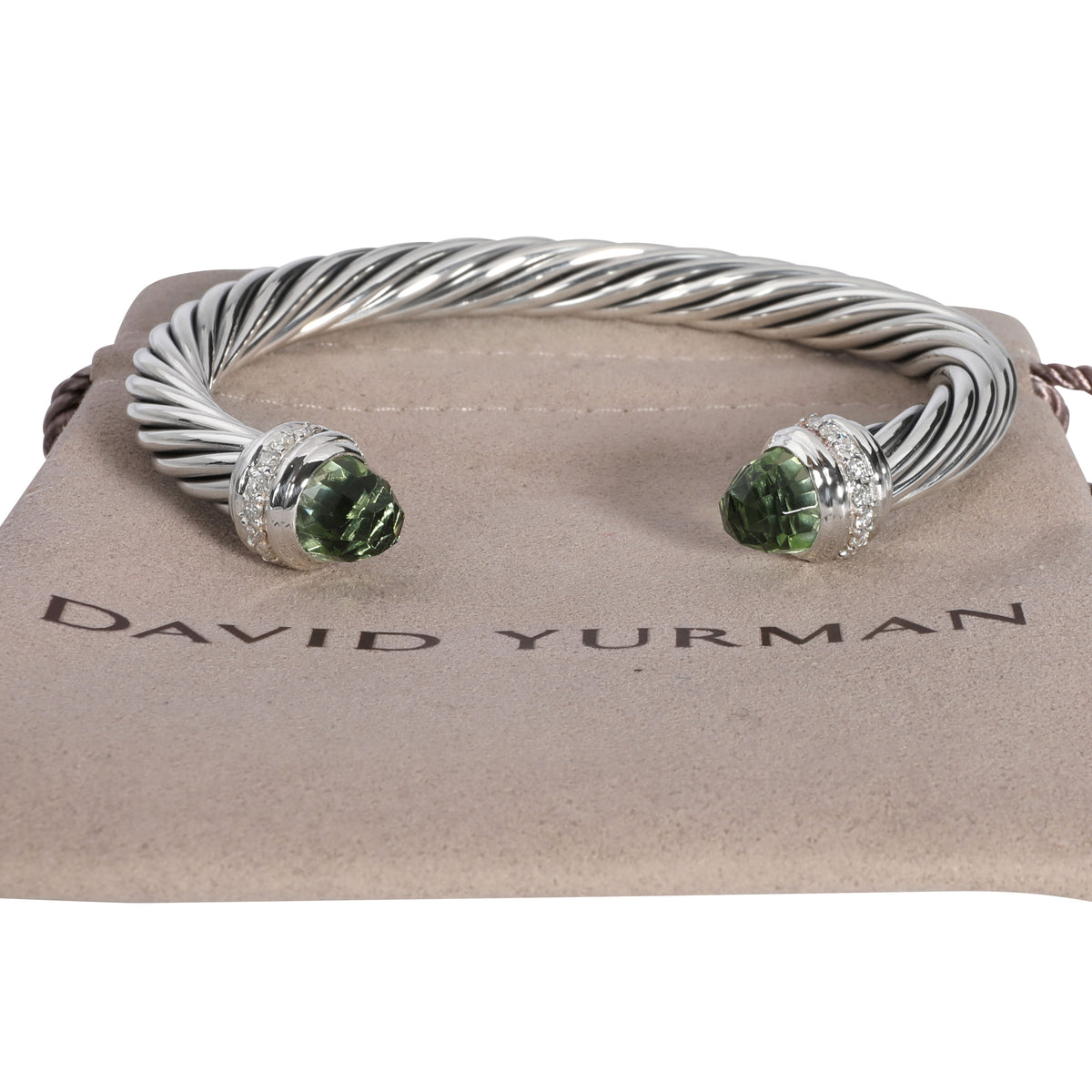David Yurman Prasiolite Diamond Cable Bracelet in  Sterling Silver  0.41 CTW