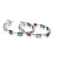 Hoop Earrings with London Blue Topaz, Blue Topaz and Rhodolite in in 18K Gold