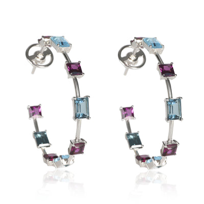 Hoop Earrings with London Blue Topaz, Blue Topaz and Rhodolite in in 18K Gold