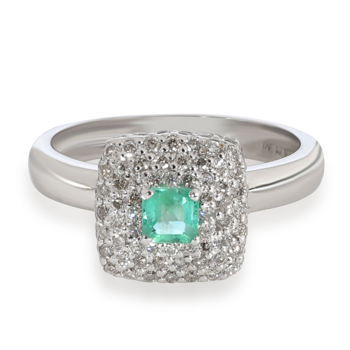 Halo Emerald Diamond Gemstone Ring in 18KT White Gold 0.808 CTW