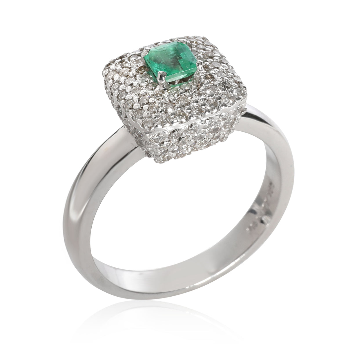 Halo Emerald Diamond Gemstone Ring in 18KT White Gold 0.808 CTW