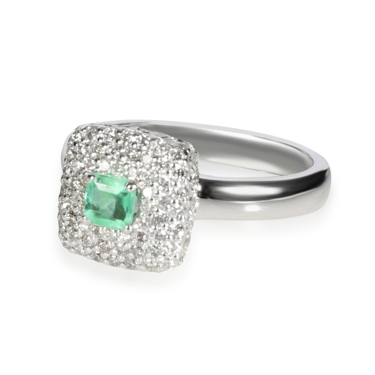 Halo Emerald Diamond Gemstone Ring in 18KT White Gold 0.808 CTW