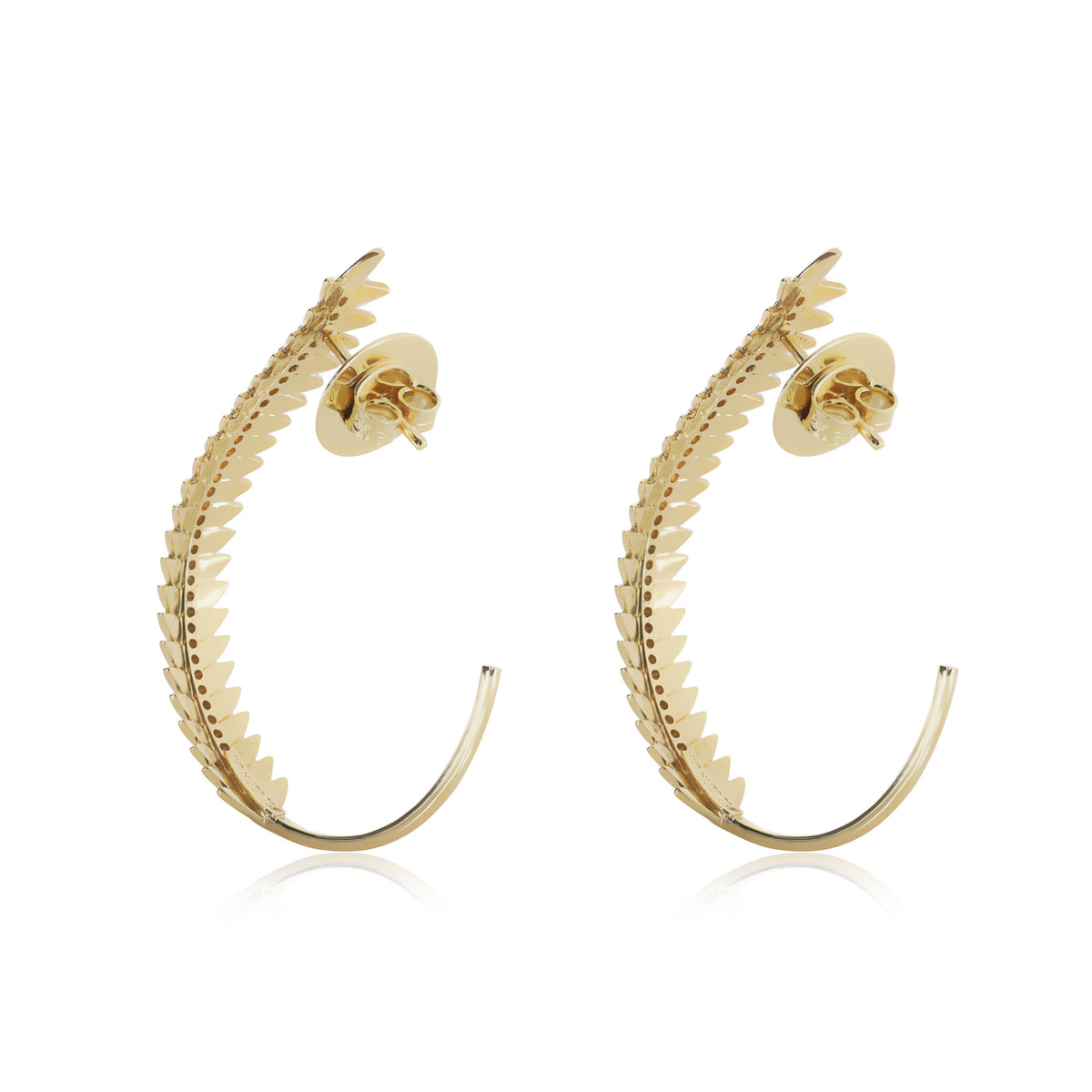 Open Feather Diamond Hoop Earrings in 18K Yellow Gold 0.38 CTW