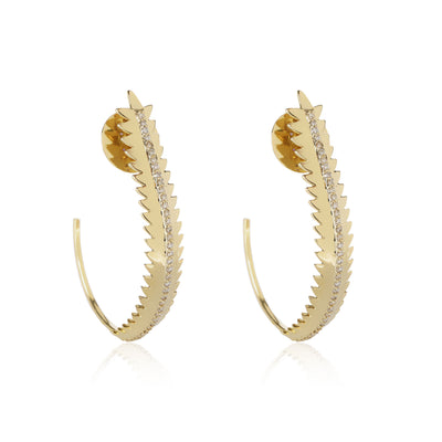 Open Feather Diamond Hoop Earrings in 18K Yellow Gold 0.38 CTW