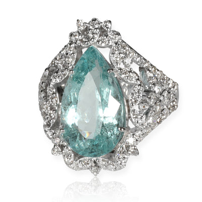 Pear Shaped Aquamarine & Diamonds Gemstone Ringin 18KT White Gold 5.57 CTW