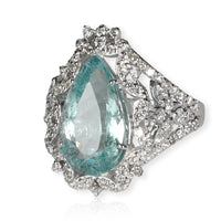 Pear Shaped Aquamarine & Diamonds Gemstone Ringin 18KT White Gold 5.57 CTW