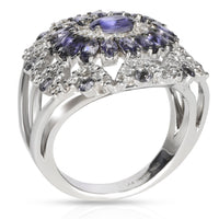 Iolite & Diamonds Gemstone Ring in 18K White Gold 3.40 CTW