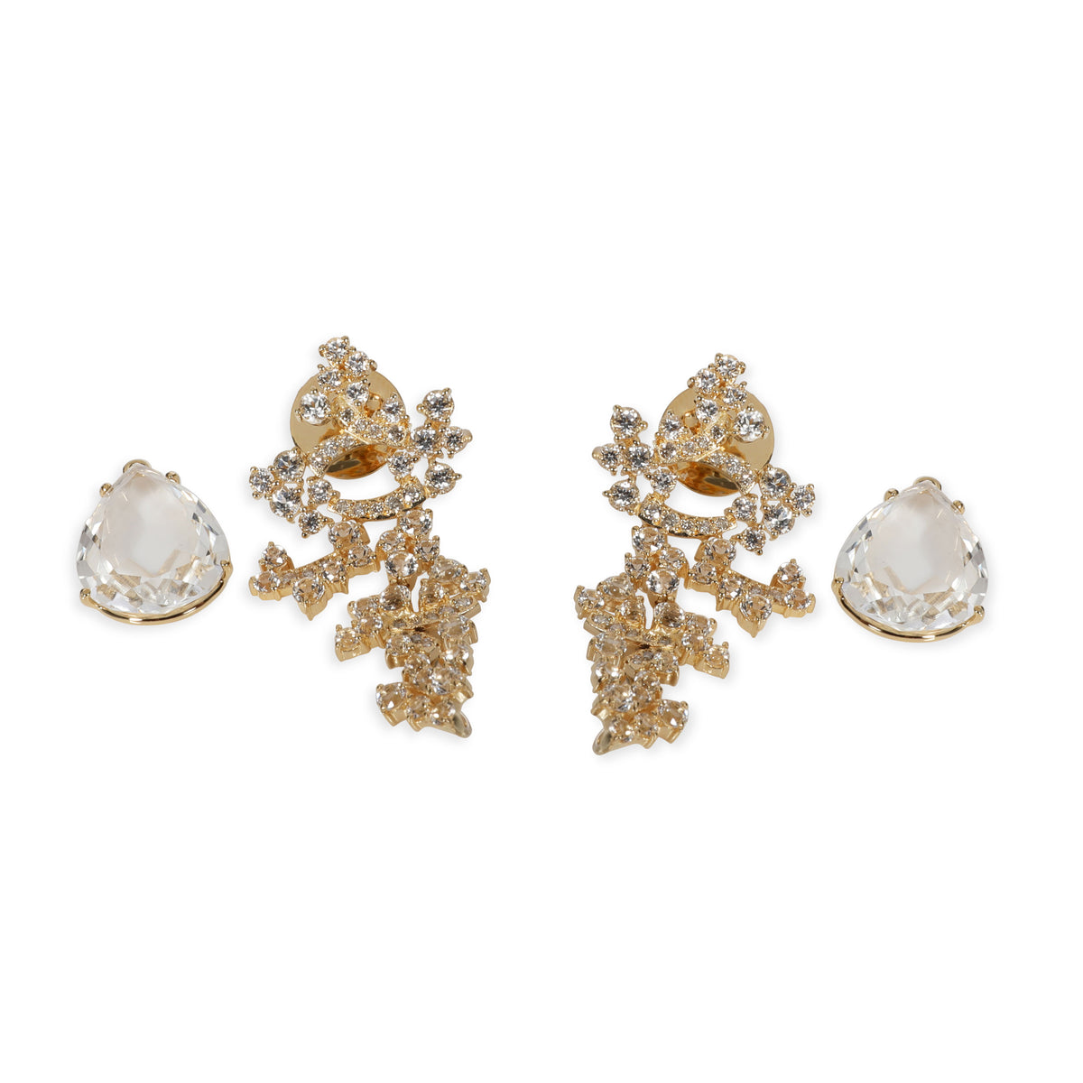 White Topaz & Diamond Drop Earrings in 18KT Yellow Gold 0.37 CTW