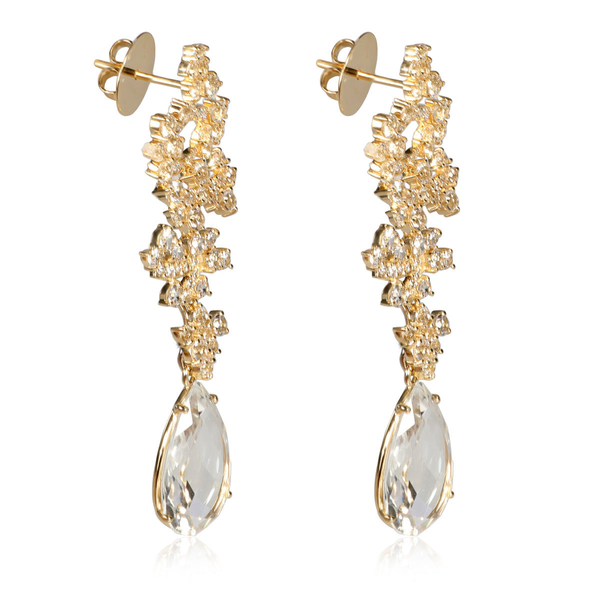 White Topaz & Diamond Drop Earrings in 18KT Yellow Gold 0.37 CTW
