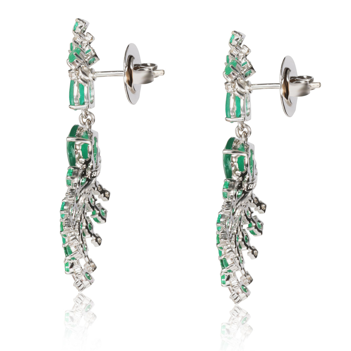 Diamond and Emerald Starburst Earrings in  18Kt White Gold 0.81 CTW