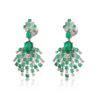 Diamond and Emerald Starburst Earrings in  18Kt White Gold 0.81 CTW