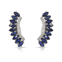 Blue Sapphire & Diamond Ear Crawler Earrings in 18KT White Gold 0.20 CTW