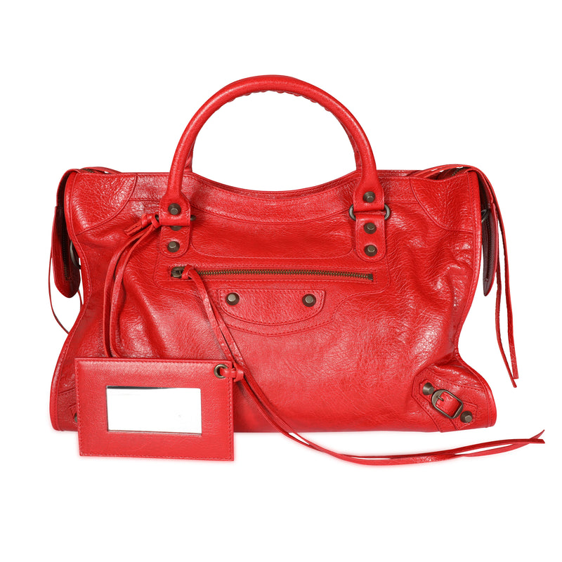 Balenciaga Red Lipstick Lambskin Classic City Bag