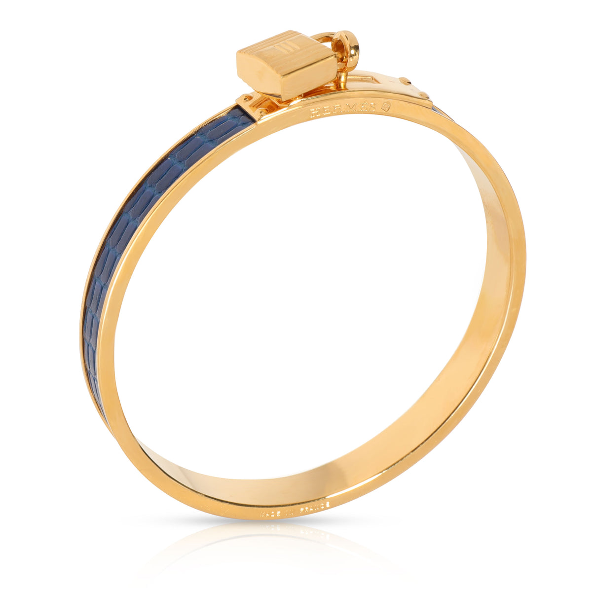 Hermès Gold-Plated Blue Lizard Kelly Lock Cadena Bangle