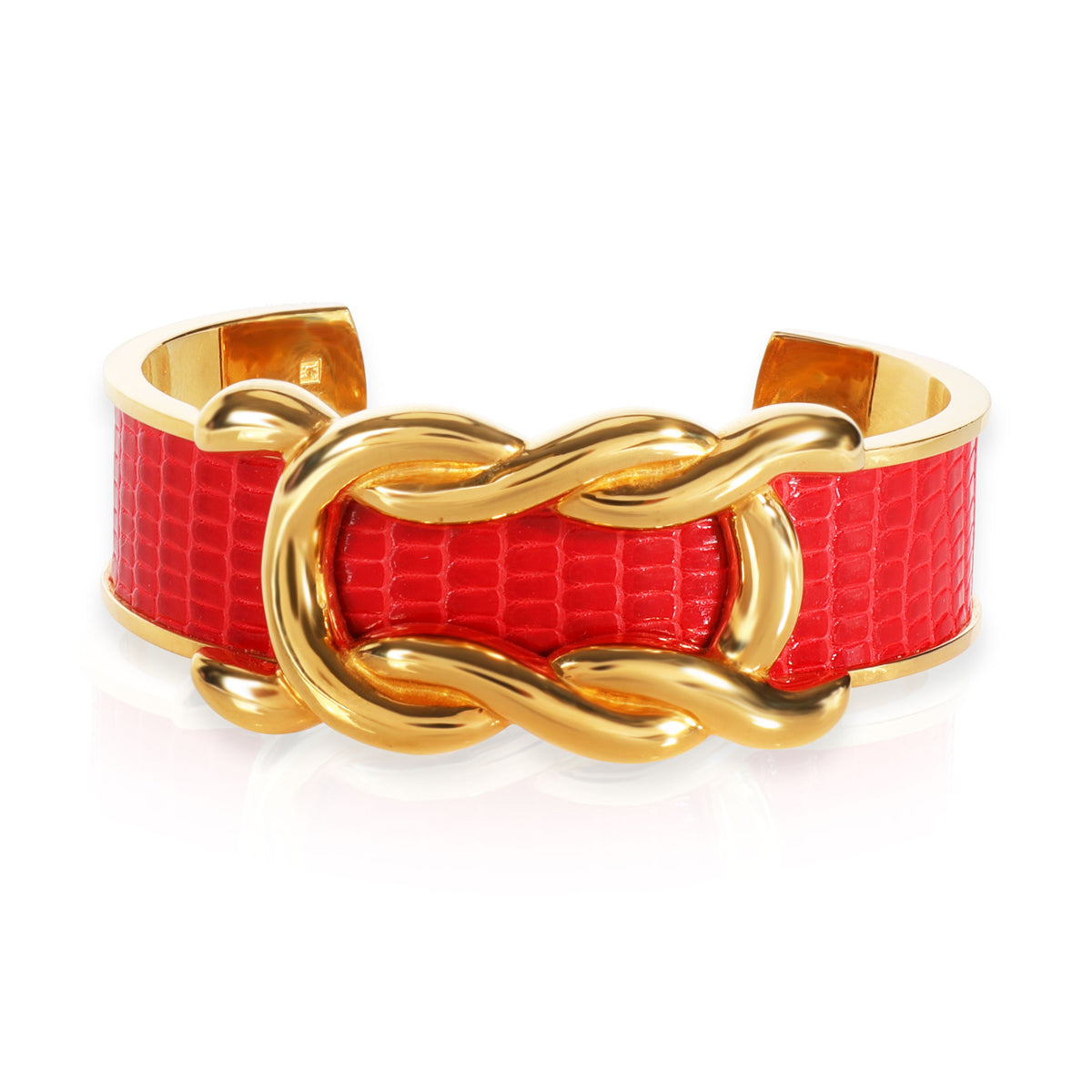 Vintage Hermès Gold-Plated Red Lizard Knot Cuff