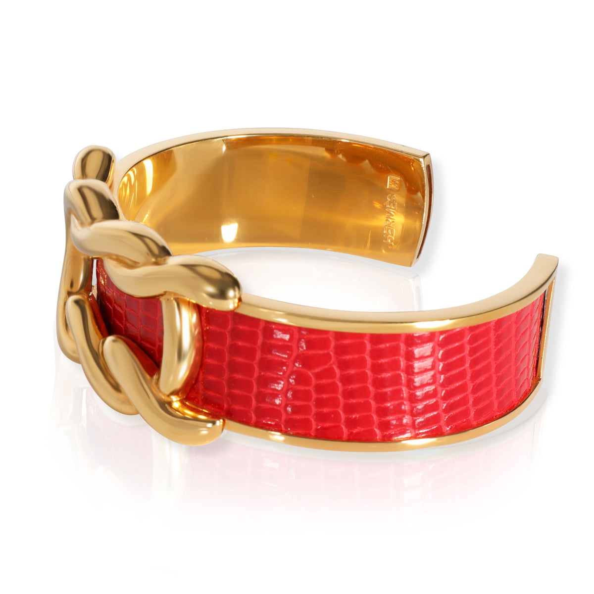 Vintage Hermès Gold-Plated Red Lizard Knot Cuff