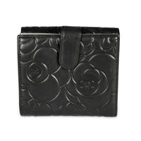 Chanel Black Camellia-Embossed Compact Wallet