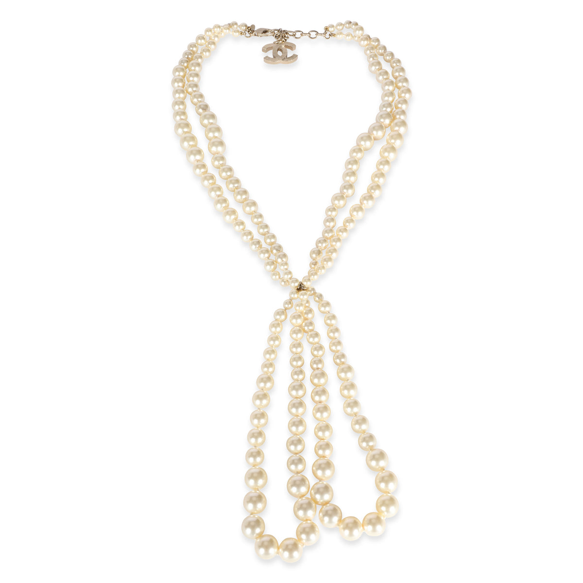 Chanel Simulated Glass Pearl Lariat Necklace