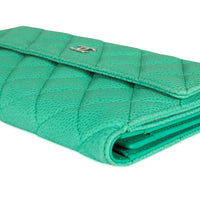 Chanel Mint Green Caviar Quilted Long Flap Wallet