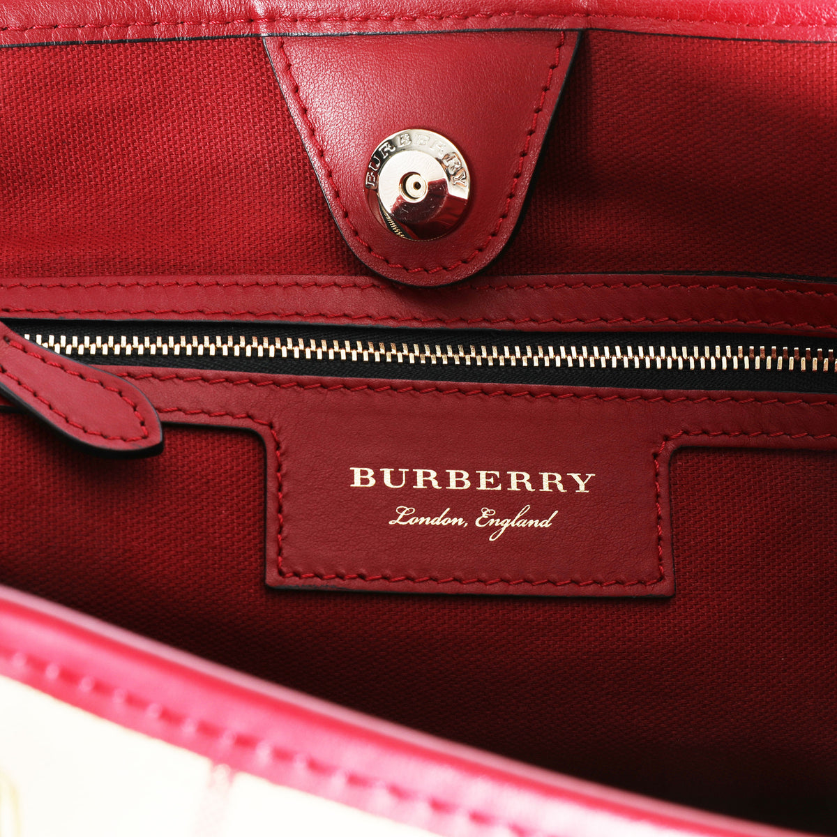 BURBERRY tote bag red leather CANTERBURY grained check with pouch