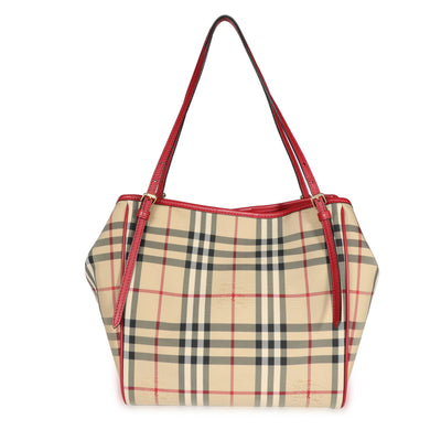 Burberry Honey & Parade Red Horseferry Check Small Canterbury Tote