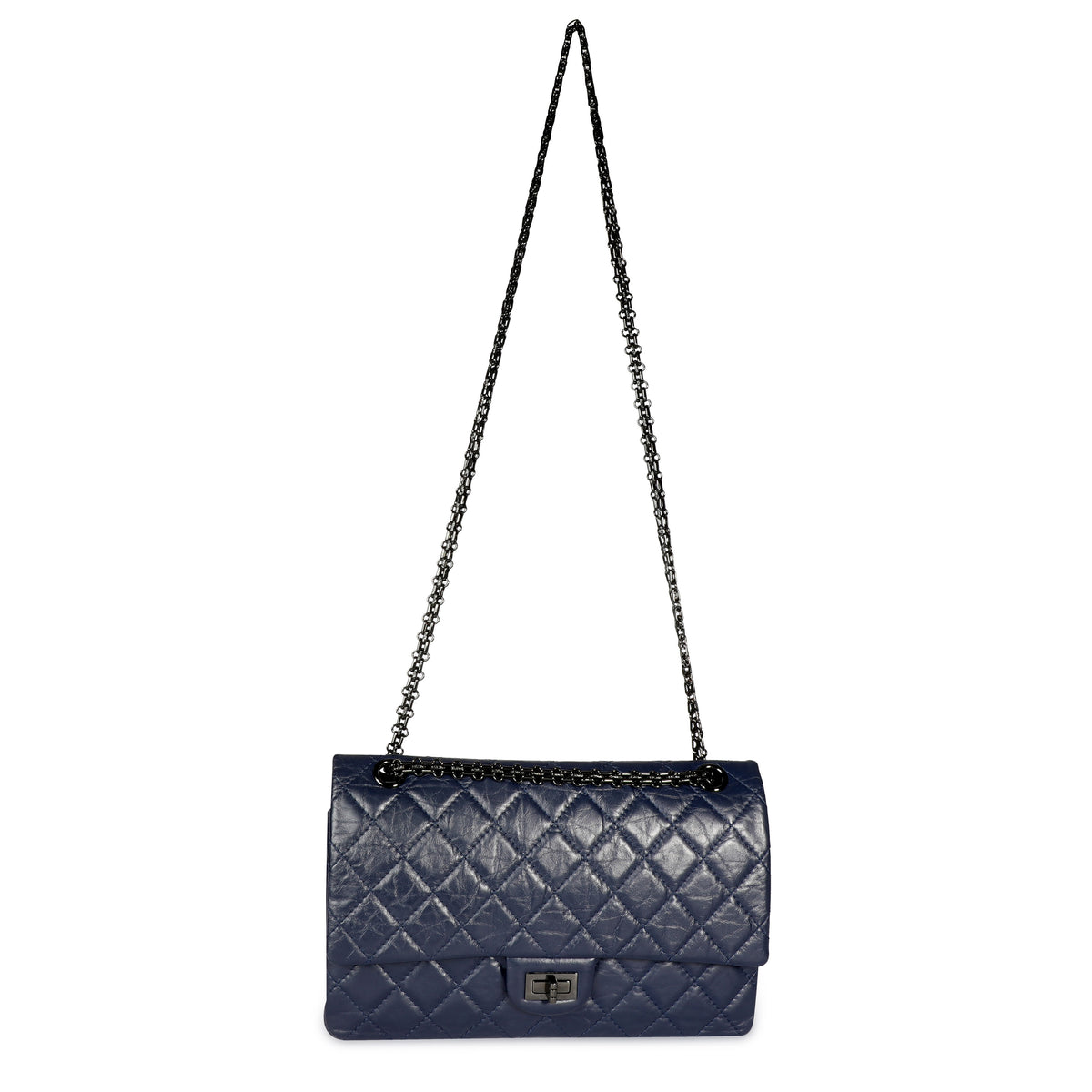 CHANEL Metallic Navy Blue Quilted Leather Maxi Reissue 2.55 Classic 227  Flap Bag