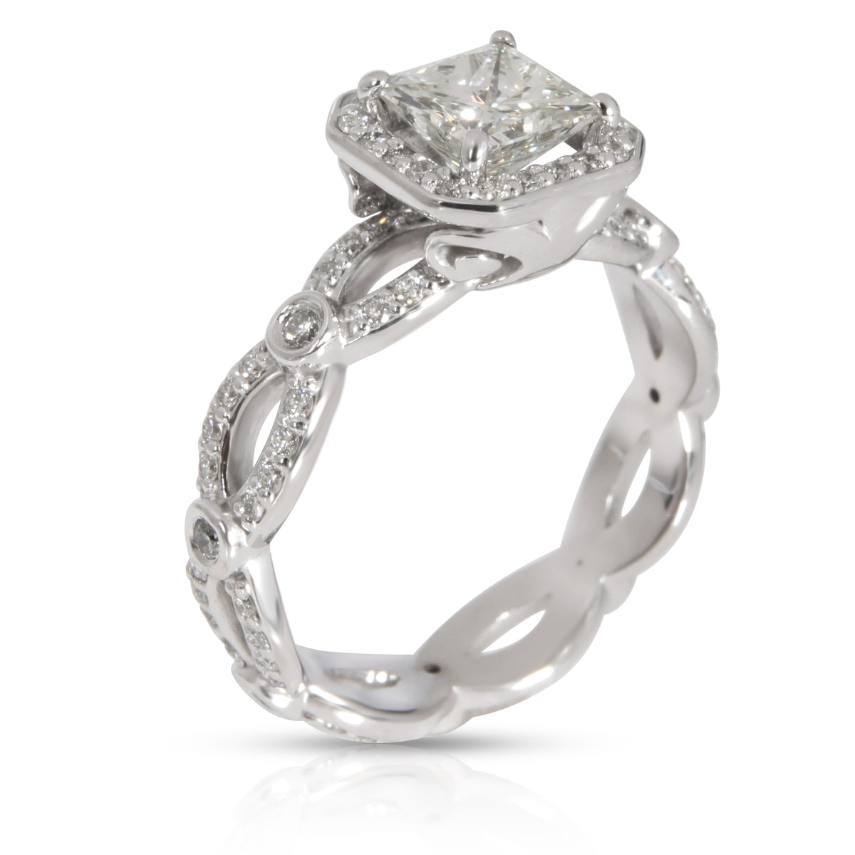 Halo Princess Diamond Engagement Ring in 14K White Gold H SI1 1.34 CTW