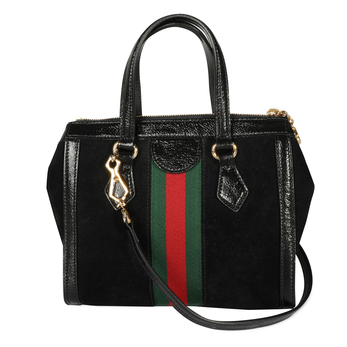 Gucci Black Suede & Patent Leather Small Ophidia Tote Bag