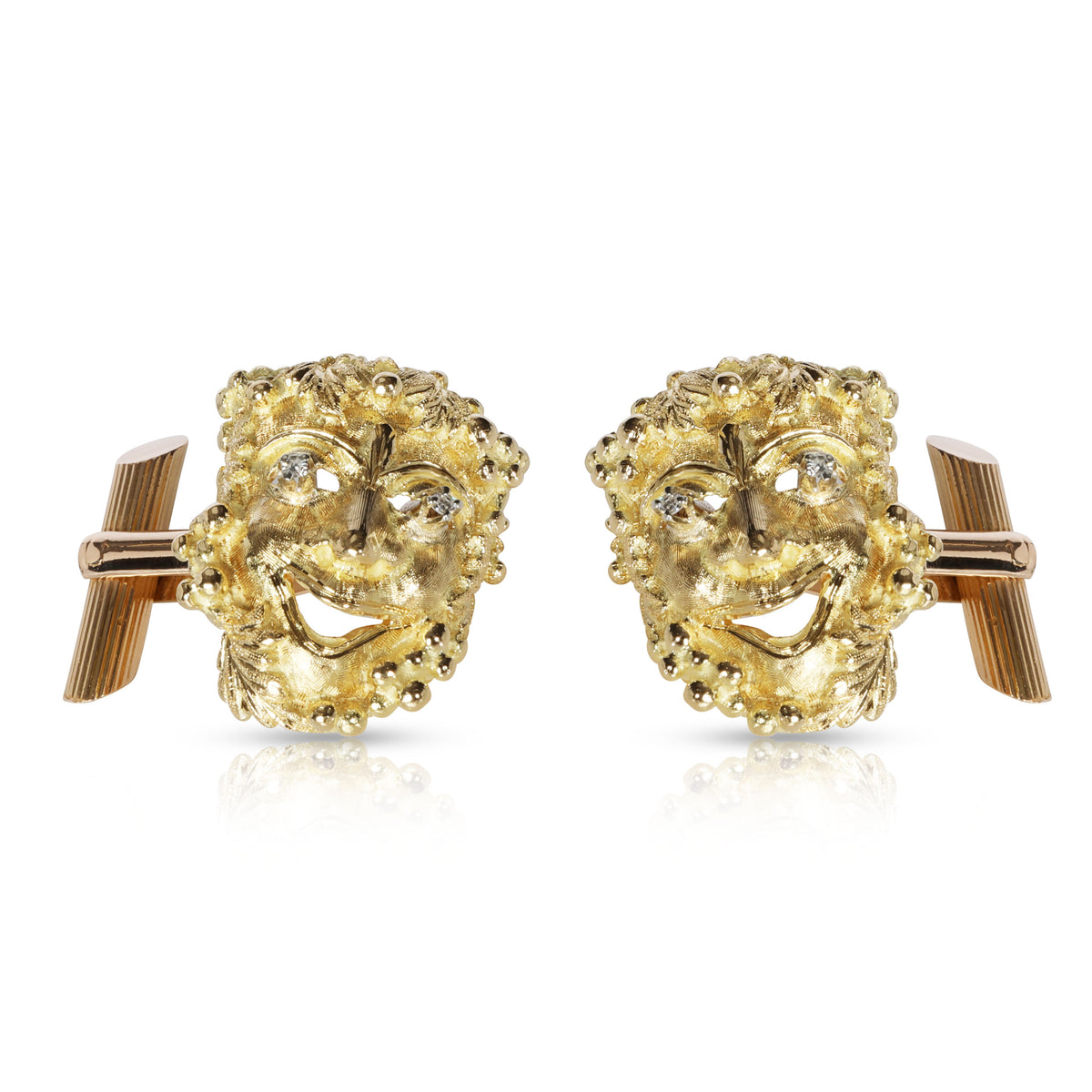 Bacchus Diamond Cufflinks in 18K Yellow Gold 0.04 CTW